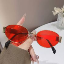 Fashion Gold Frame Red Film Metal Oval Sunglasses