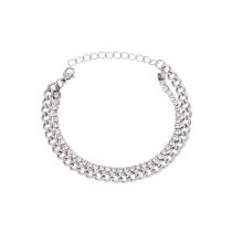 Fashion Stainless Steel Diamond Embossed Double Layer Bracelet Silver One Piece Stainless Steel Diamond Double Chain Men's Bracelet