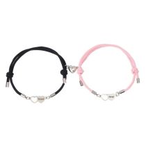 Fashion Forever Always Hollow Love Milan Rope Black And Pink Pair A Pair Of Stainless Steel Magnetic Love Bracelets