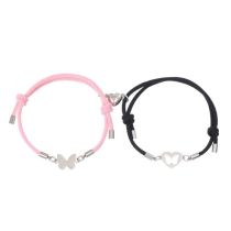 Fashion Love Magnet Hollow Butterfly Milan Rope Black And Pink Pair A Pair Of Stainless Steel Love Butterfly Magnetic Bracelets