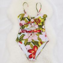 Fashion Green Leaf Print (shirt Not Included) Polyester Printed Hollow One-piece Swimsuit