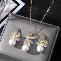 Fashion 1# Alloy Diamond Geometric Pearl Earrings Necklace Set