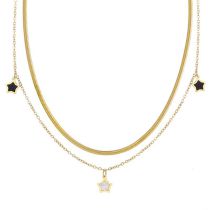 Fashion Gold Stainless Steel Epoxy Five-pointed Star Double Layer Necklace
