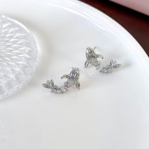 Fashion White Zircon Whale Copper And Diamond Whale Stud Earrings