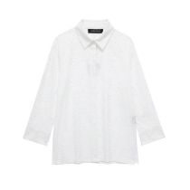 Fashion White Cotton Cutout Embroidered Lapel Shirt