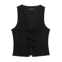 Fashion Black Blend Lace-up Vest