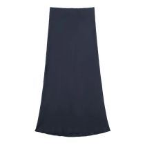Fashion Navy Blue Blended Curved Skirt