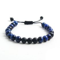 Fashion 1 Blue Tiger Eye + Frosted Stone Geometric Beaded Bracelet