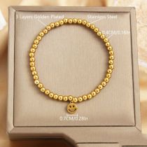 Fashion Smiley Face 4mm Stainless Steel Gold Plated Beaded Smiley Bracelet