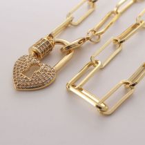 Fashion Gold + Zirconium Inlay Copper Inlaid Zirconium Love Lock Necklace