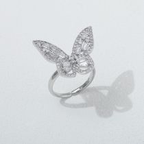 Fashion Silver Metal Diamond Butterfly Open Ring