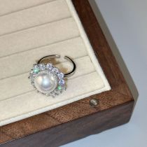 Fashion Pearl White Copper Set With Diamond And Pearl Open Ring