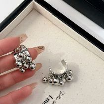 Fashion Silver Copper Geometric Beaded C-shaped Earrings