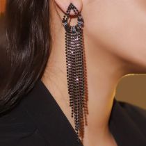 Fashion Black Metal Diamond Tassel Drop Earrings