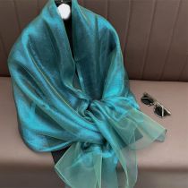 Fashion 22 Malachite Green Double Layer Shiny Silk Shawl Scarf