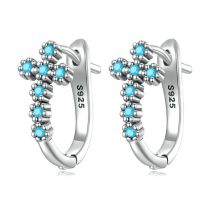 Fashion Cross Earrings Silver And Diamond Blue Pine Cross Earrings