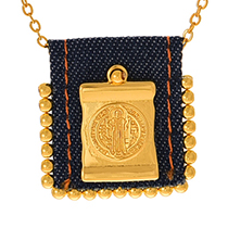 Fashion Golden 4 Bronze Figure Square Denim Pendant Beaded Necklace