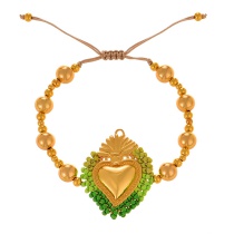 Fashion Green Contrast Color Rice Beads Irregular Love Pendant Bead Braided Bracelet (6mm)