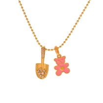 Fashion Gold Copper Inlaid Zircon Small Shovel Dripping Oil Bear Pendant Bead Necklace