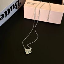 Fashion Silver Copper Inlaid Zirconium Bow Necklace