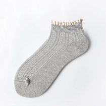 Fashion Light Grey Double Needle Lace Cotton Socks