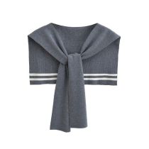 Fashion Dark Gray Contrast Striped Knitted Shawl