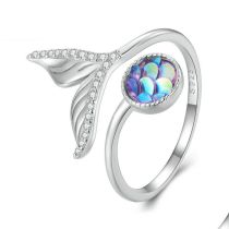 Fashion Silver Silver And Diamond Fishtail Open Ring