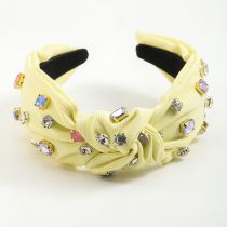 Fashion Fluorescent Yellow Fabric Diamond-encrusted Knotted Headband