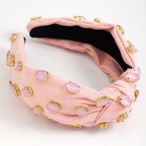 Fashion Pink Oval Rhinestone Wide Edge Knotted Headband