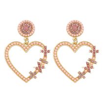 Fashion Pink Alloy Rice Bead Love Earrings