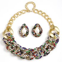 Fashion Color Metal Diamond Chain Earrings And Necklace Set