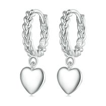 Fashion Silver Coho Flower Heart Hoop Earrings