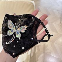 Fashion Black Rhinestone Butterfly Lace Mask