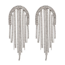 Fashion Silver Alloy Diamond Geometric Tassel Earrings