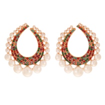 Fashion Color Alloy Diamond Geometric Pearl Stud Earrings