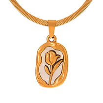 Fashion Gold Titanium Steel Shell Flower Pendant Snake Bone Chain Necklace