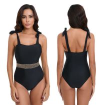 Fashion Black Lace-up One-piece Swimsuit