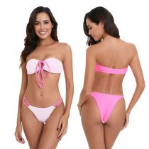 Fashion Pink Polyester Strappy Bandeau Tankini Swimsuit