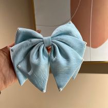 Fashion Blue Pearl Bow Hair Clip Fabric Pearl Bow Hair Clip