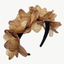 Fashion 9 Brown Simulated Mesh Flower Headband