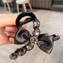Fashion Black Bow Satin Diamond Bow Clip