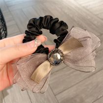 Fashion Bean Paste Color Mesh Diamond Bow Pleated Hair Tie