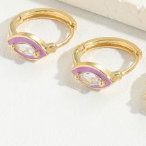 Fashion Purple Gold-plated Copper Geometric Earrings With Diamonds