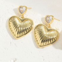 Fashion Striped Hearts Gold-plated Copper Love Earrings