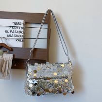 Fashion Silver Sequined Flap Crossbody Bag
