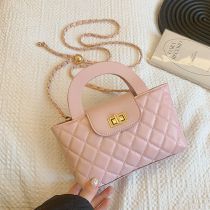 Fashion Pink Diamond Embroidery Lock Crossbody Bag