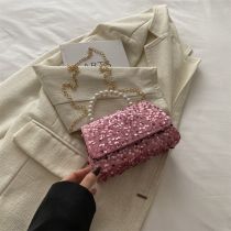 Fashion Pink Sequined Flap Crossbody Bag
