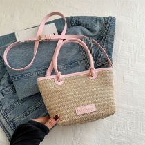 Fashion Pink Woven Large Capacity Crossbody Bag