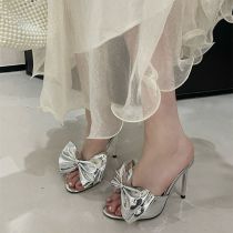 Fashion Silver Stiletto Bow Sandals