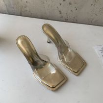 Fashion Gold Square Toe Stiletto High Heel Sandals
